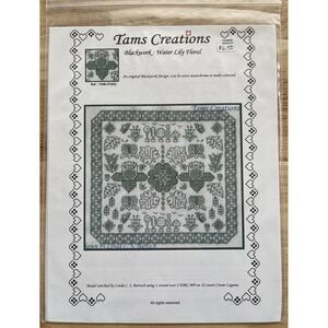 Tams Creations BLACKWORK: WATER LILY‎ FLORAL Needlepoint Embroidery Pattern